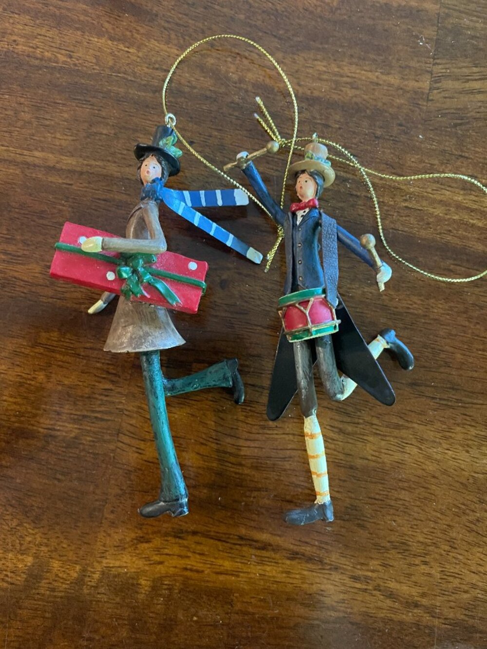 Vintage Holiday Christmas Ornaments Set of 2 Handmade Metal Resin People Rare!